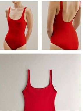 Zara Red Scoop-Front Bodysuit